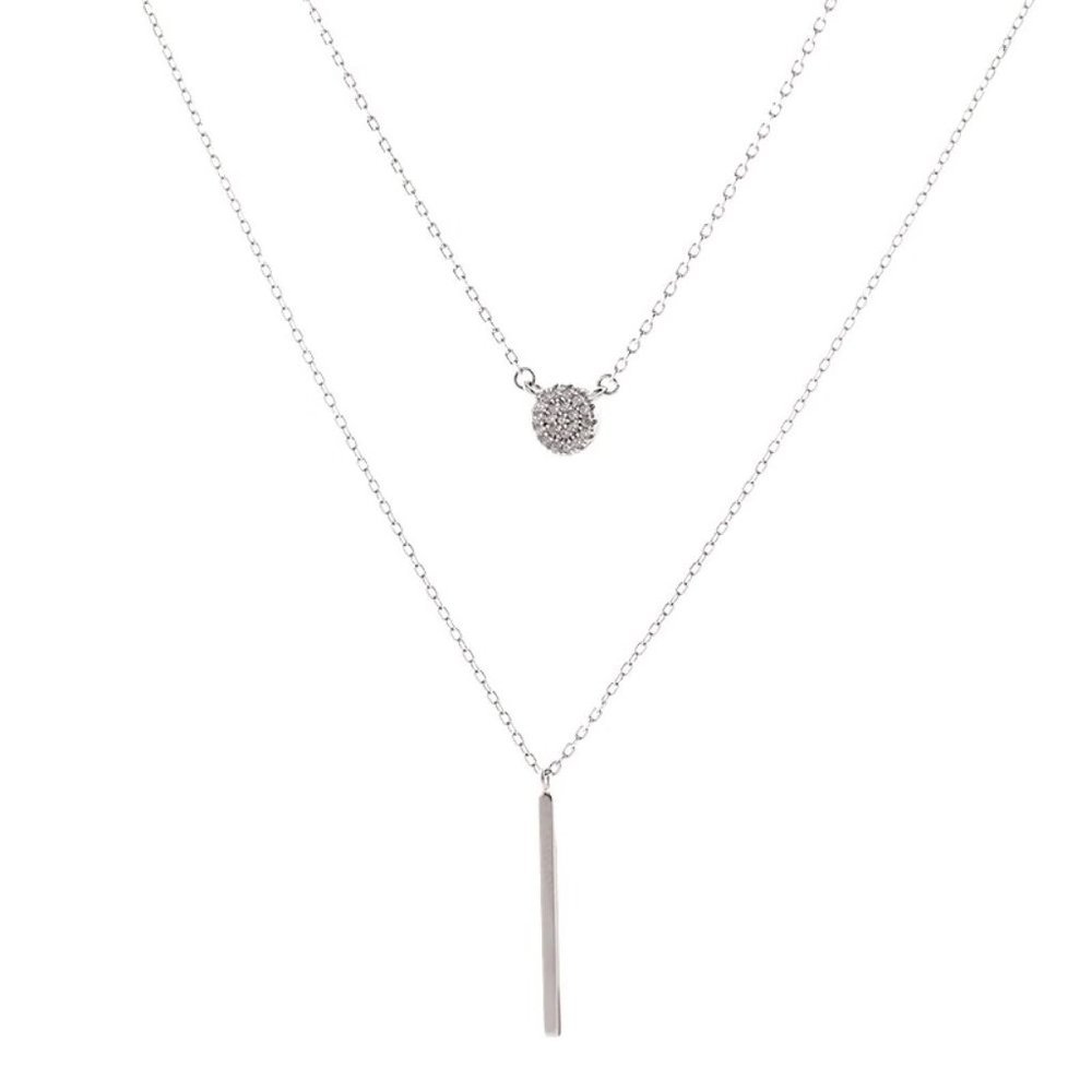 NEW 925 Silver Diamond Coin Bar Layered Necklace 7 - Picture 8 of 8